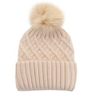 Mitchies Matchings Womens Angora Knitted Faux Pom Beanie